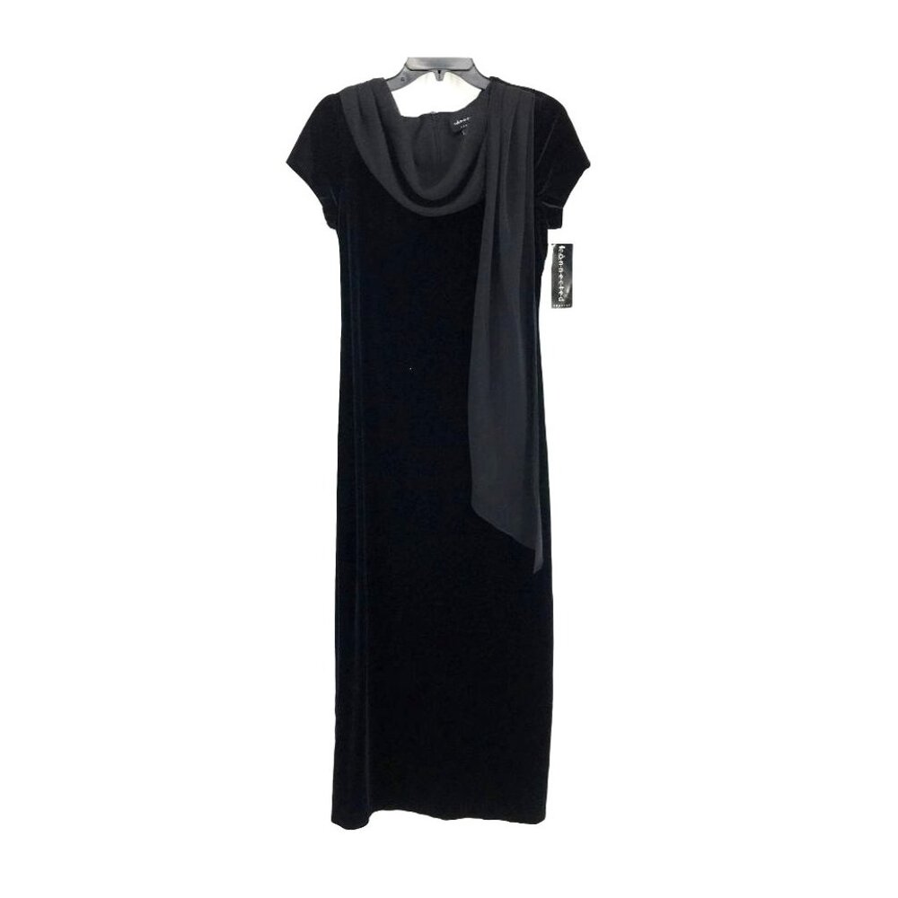 Connected Maxi Dress Size 8 Velvet/Velour Cap Sleeve Cowl Neck Chiffon Scarf New